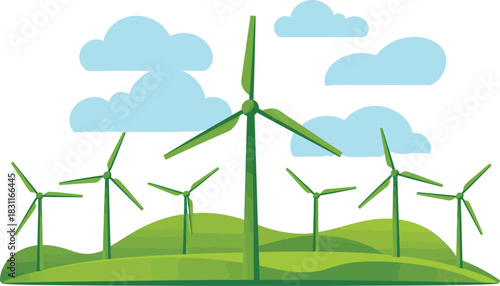 Wind turbines green energy renewable power sustainable electricity illustration