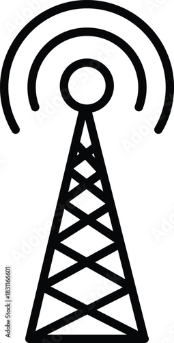 Transmission tower icon, radio signal, cell phone network line art