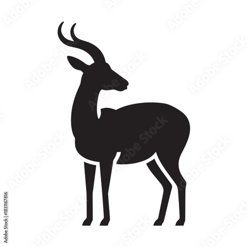 Elegant black gazelle silhouette minimalist vector illustration isolated on white background for logo design and wildlife concepts