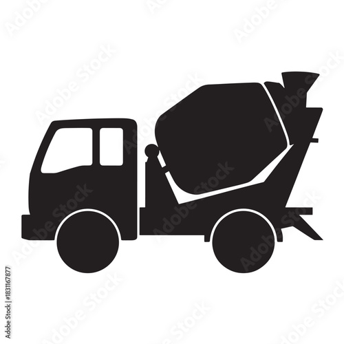 Concrete mixer truck vector icon simple black glyph illustration isolated on white background for construction and transportation concepts