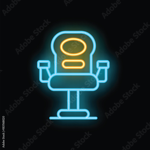 Neon sign showing an adjustable chair with armrests, perfect for representing a comfortable workspace