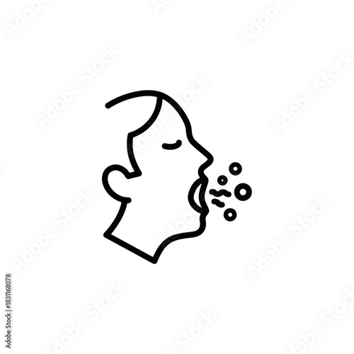 Person coughing and spreading droplets in a simple line art style  