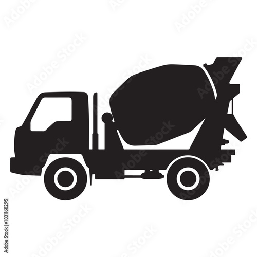 Concrete mixer truck icon simple black silhouette vector illustration isolated on white background for construction and industrial design