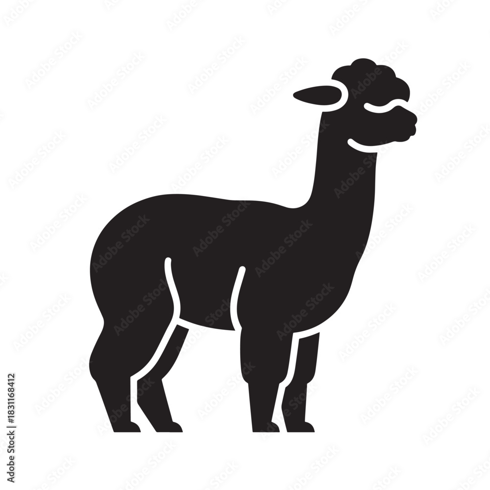 Naklejka premium Black alpaca silhouette simple vector illustration of a llama isolated on white background