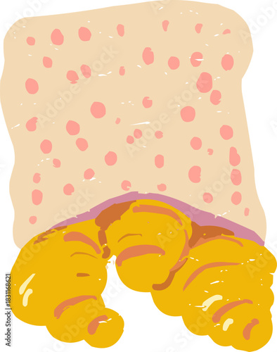 Textured Doodle Three Croissants in Paper Bag Bakery