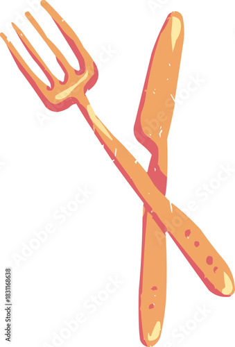 Simple Textured Doodle Gold Fork and Knife Set