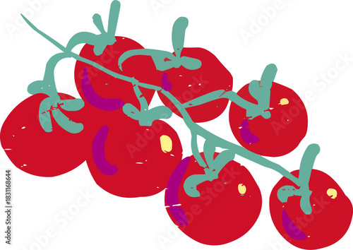 Simple Textured Doodle Cherry Tomato Stem with Leaves