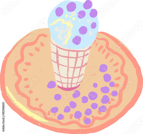 Doodle Gold Plate Ice Cream Dessert with Fresh Berries