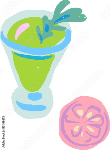 Doodle Tequila Glass with Grapefruit Slice Decoration