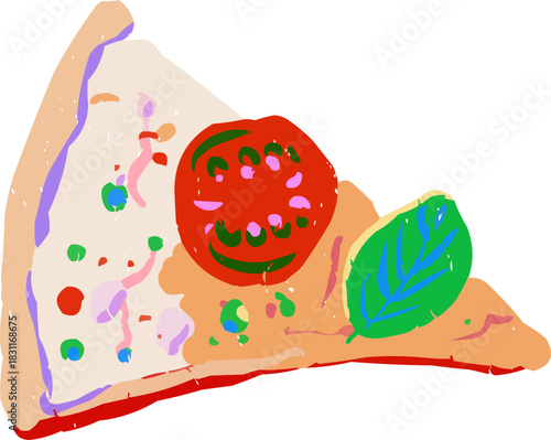 Full Color Textured Doodle Pizza Slice Tomato Basil