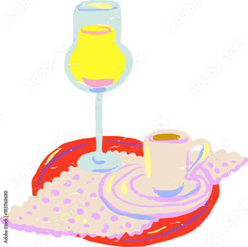 Textured Doodle Coffee Cup Juice Glass Table Setting