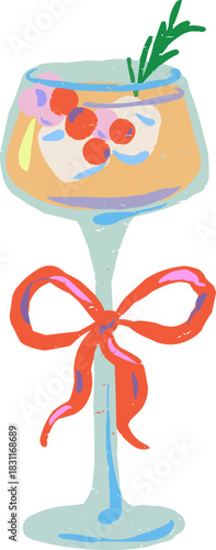 Doodle Festive Holiday Cocktail Drink with Decorative Bow
