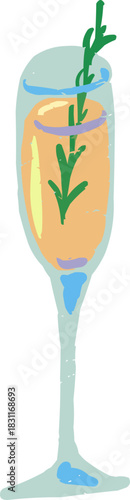 Textured Doodle Cocktail Drink in Elegant Champagne Flute