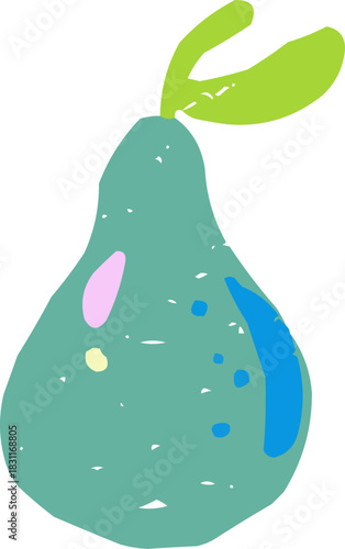 Simple Textured Doodle Isolated Single Pear Fruit