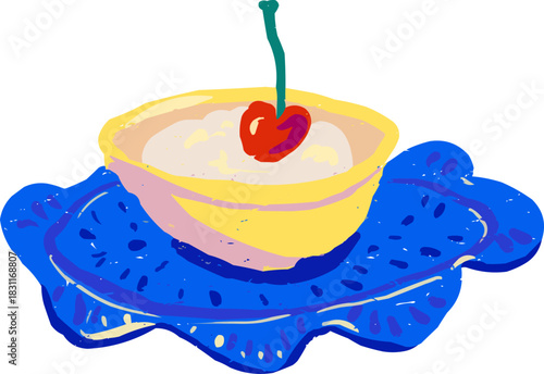 Doodle Gold Plate Mousse Ice Cream Blue Woven Napkin