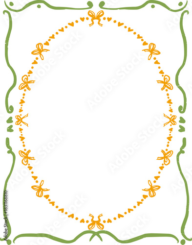Textured Doodle Vintage Oval Frame Nested in Rectangle Border