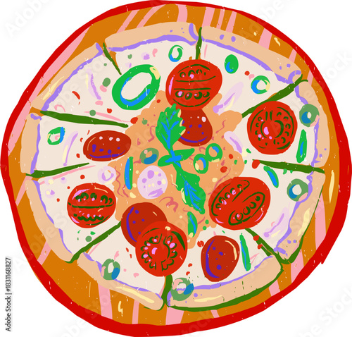 Distressed Doodle Italian Pizza with Tomato Salami Bacon