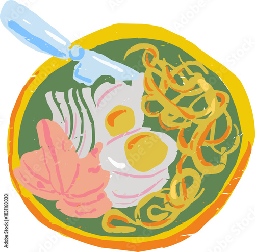 Simple Textured Doodle Full Color Bowl of Ramen
