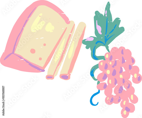 Textured Doodle Hard French Cheese Pink Grapes