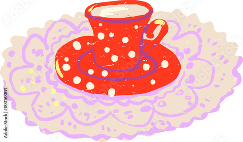 Textured Doodle Red Polka Dot Cup on Crocheted Napkin