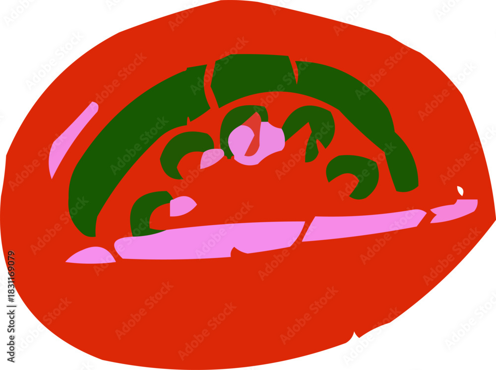 Obraz premium Simple Textured Doodle Isolated Single Tomato Slice