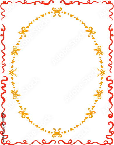 Rough Edges Doodle Vintage Oval Frame within Rectangle Border