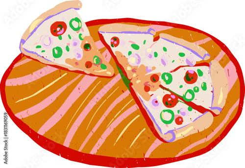 Simple Textured Doodle Italian Pizza on Serving Board