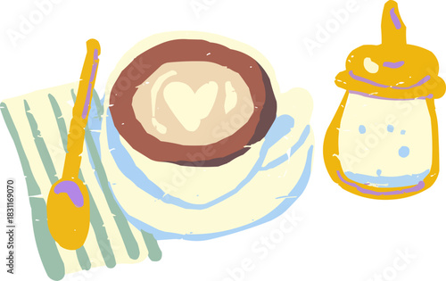 Textured Doodle Cappuccino Heart Foam Sugar in Glass Jar