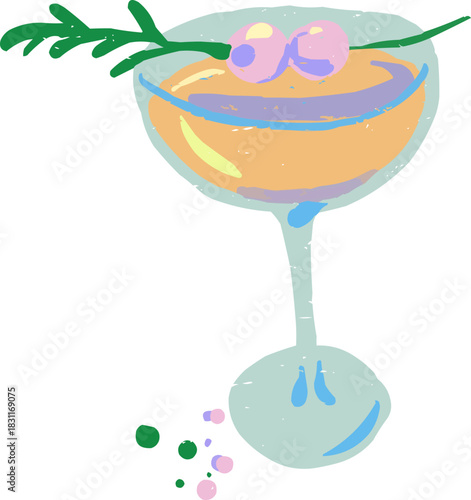 Doodle Cocktail with Lemon Olive Rosemary Garnish