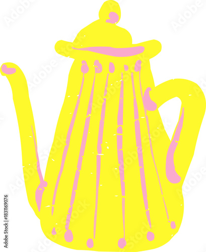 Textured Doodle Isolated Simple Gold Tea Pot Kettle