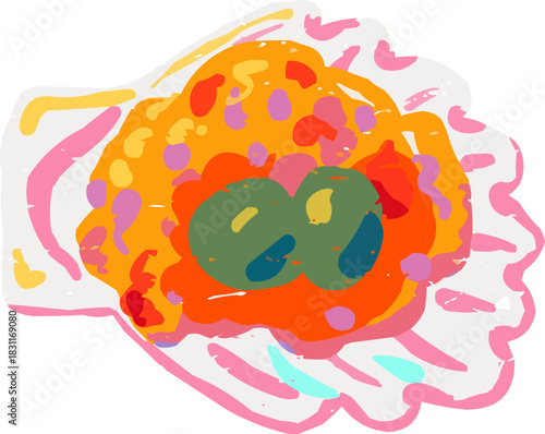 Simple Textured Doodle Isolated Stuffed Scallop Shell