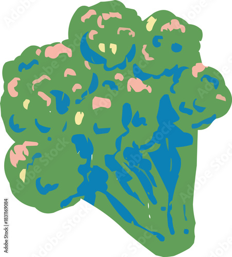 Simple Textured Doodle Isolated Broccoli Florets