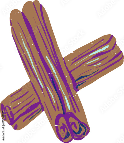 Simple Textured Doodle Two Isolated Cinnamon Sticks