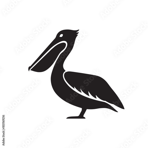 Pelican silhouette vector illustration simple black glyph design isolated on white background