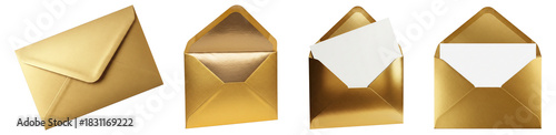 golden metallic envelopes isolated with copy space