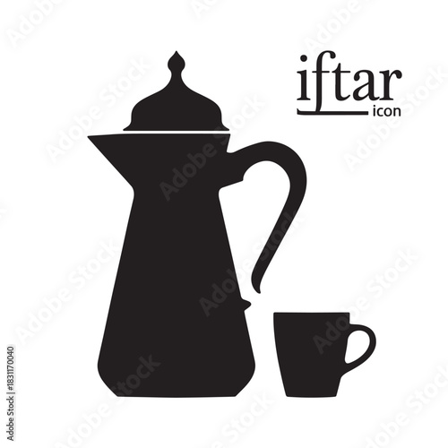 Iftar icon Ramadan concept with coffee pot and cup simple black vector illustration isolated on white background