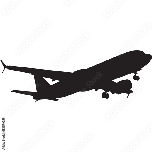 Airplane silhouette taking off black vector illustration of a passenger plane isolated on white background