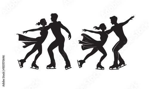 Figure skaters silhouette illustration of couple dancing on ice Vector