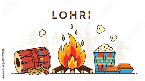 Celebrate Lohri with vibrant colors, dance, and delicious traditional treats around the bonfire, perfect for festive greetings and cultural event promotions