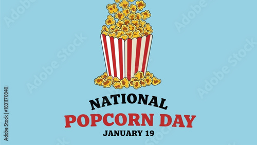 Celebrate National Popcorn Day on January 19 with this fun, vibrant image for your social media campaign or blog post and get everyone excited for a tasty treat