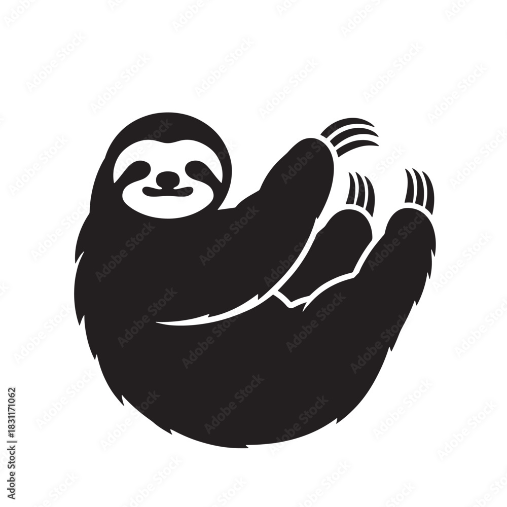 Obraz premium Cute sloth vector illustration hanging from a branch simple black and white design for logos and graphics
