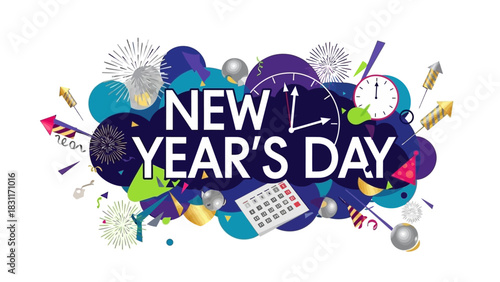 Celebrate the New Year with vibrant fireworks and festive decorations, a modern design perfect for greeting cards, posters, and social media campaigns, ushering in joy and cheer