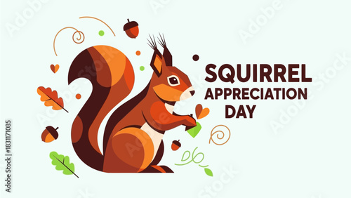 Celebrate Squirrel Appreciation Day with this adorable, colorful design, perfect for greeting cards, educational materials, and social media posts promoting wildlife awareness