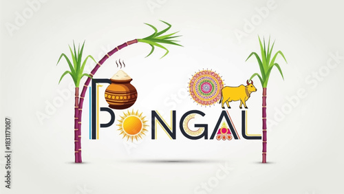 Celebrate Pongal festival with vibrant cultural decorations and traditional symbols for a joyful harvest season, promoting prosperity and good fortune with colorful graphics