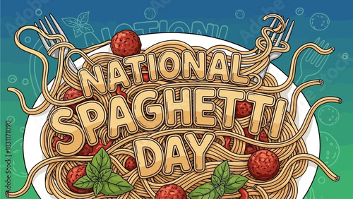 Celebrate National Spaghetti Day with a delicious plate of pasta and meatballs, perfect for foodies, restaurants, and social media promotions looking for yummy content