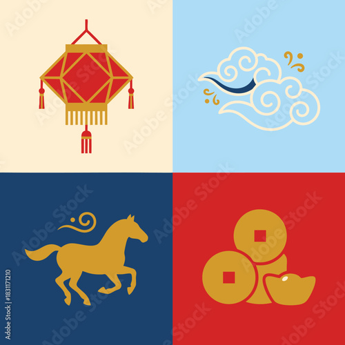 Traditional Chinese New Year Auspicious Symbols Collection
