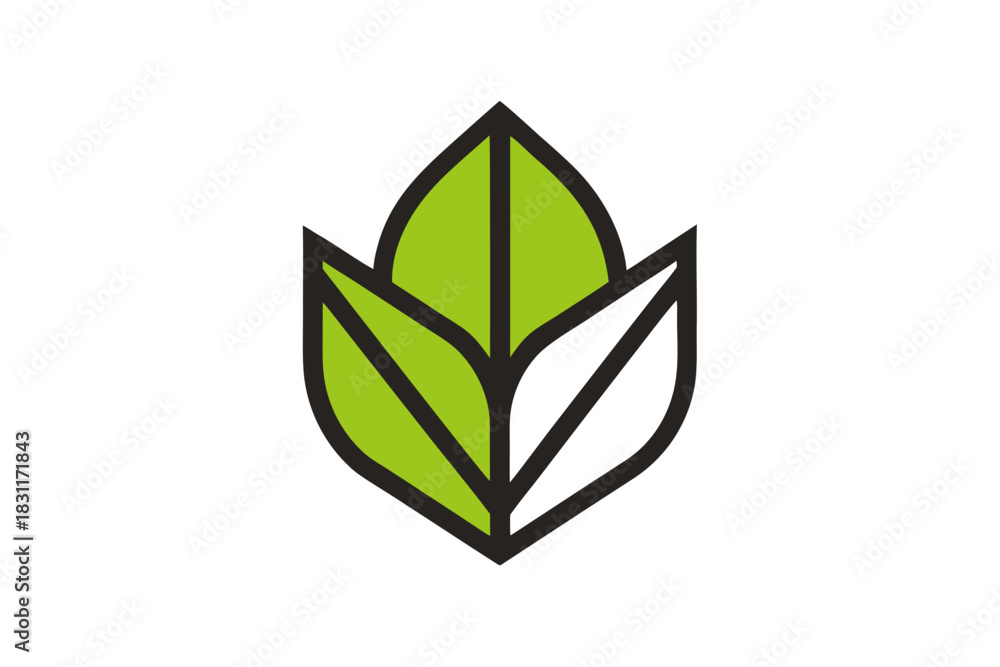 Fototapeta premium Abstract green leaf logo design with clean lines and white background