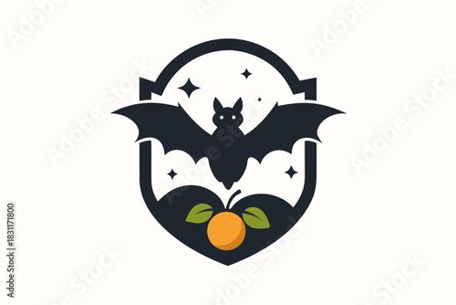 Stylized bat and orange crest with stars