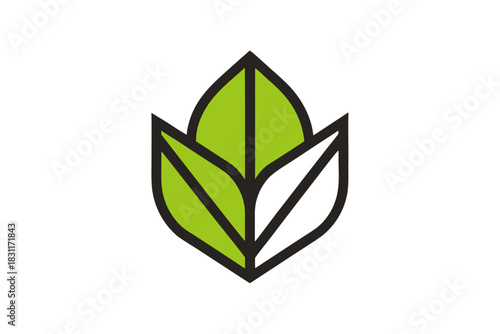Abstract green leaf logo design with clean lines and white background