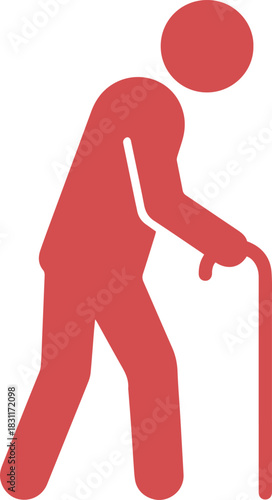 Silhouette Icon of Elderly Figure Walking with Cane